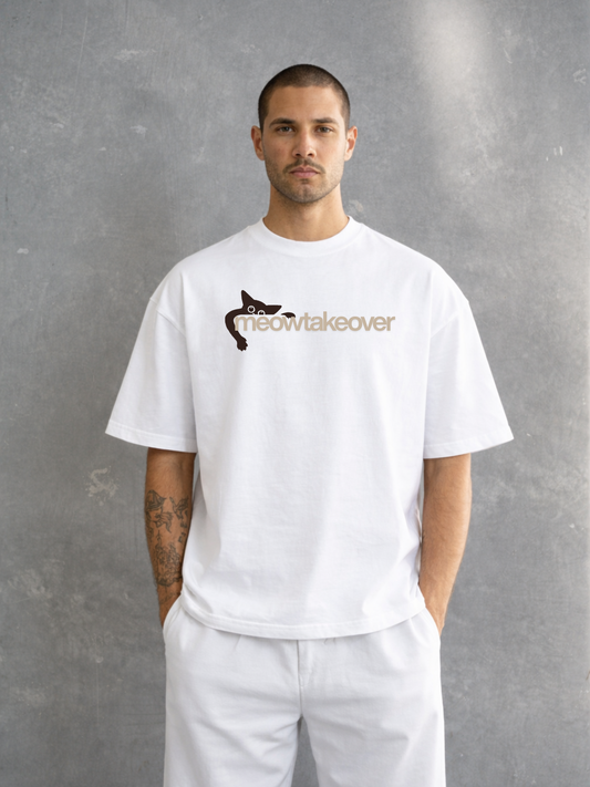 Meowtakeover Oversized Boxy-Fit T-Shirt for Men – White
