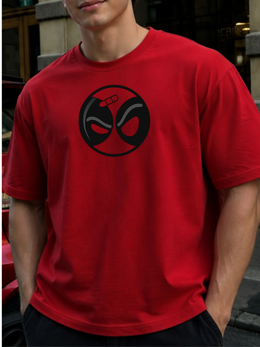 Deadpool Inspired Oversized Boxy-Fit T-Shirt for Men – Red