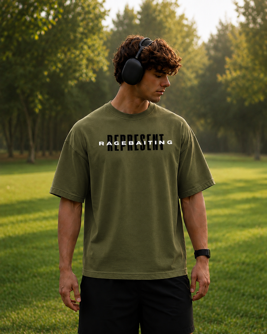 Rage Reset Oversized Boxy-Fit T-Shirt for Men – Olive Green