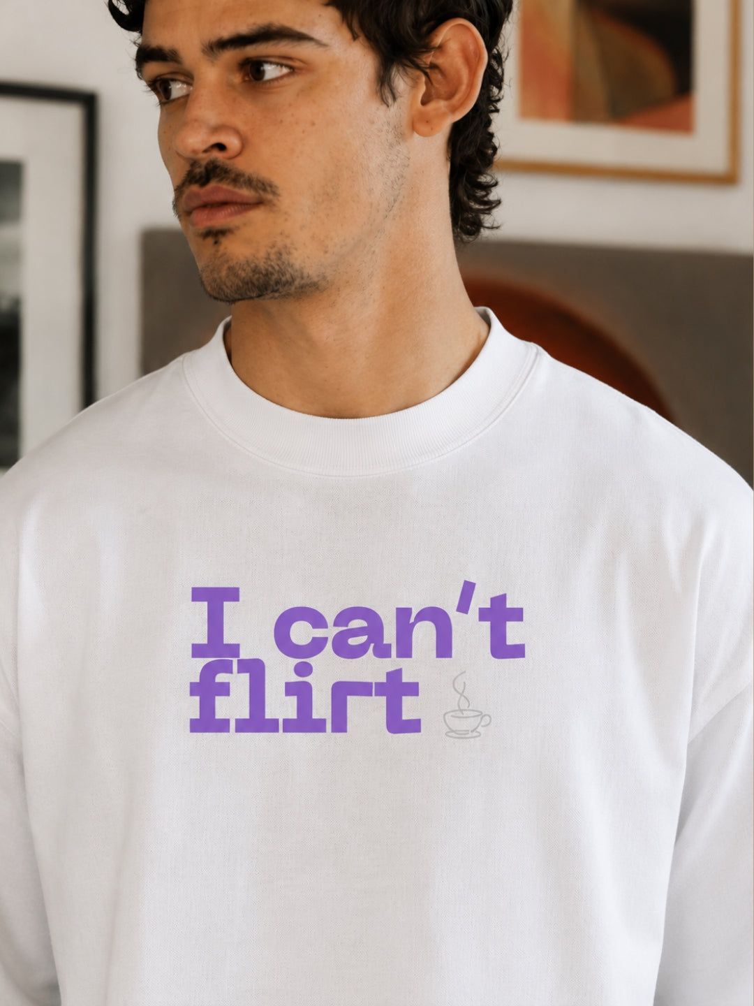 VAIREN "I Can't Flirt" Oversized T-Shirt – White