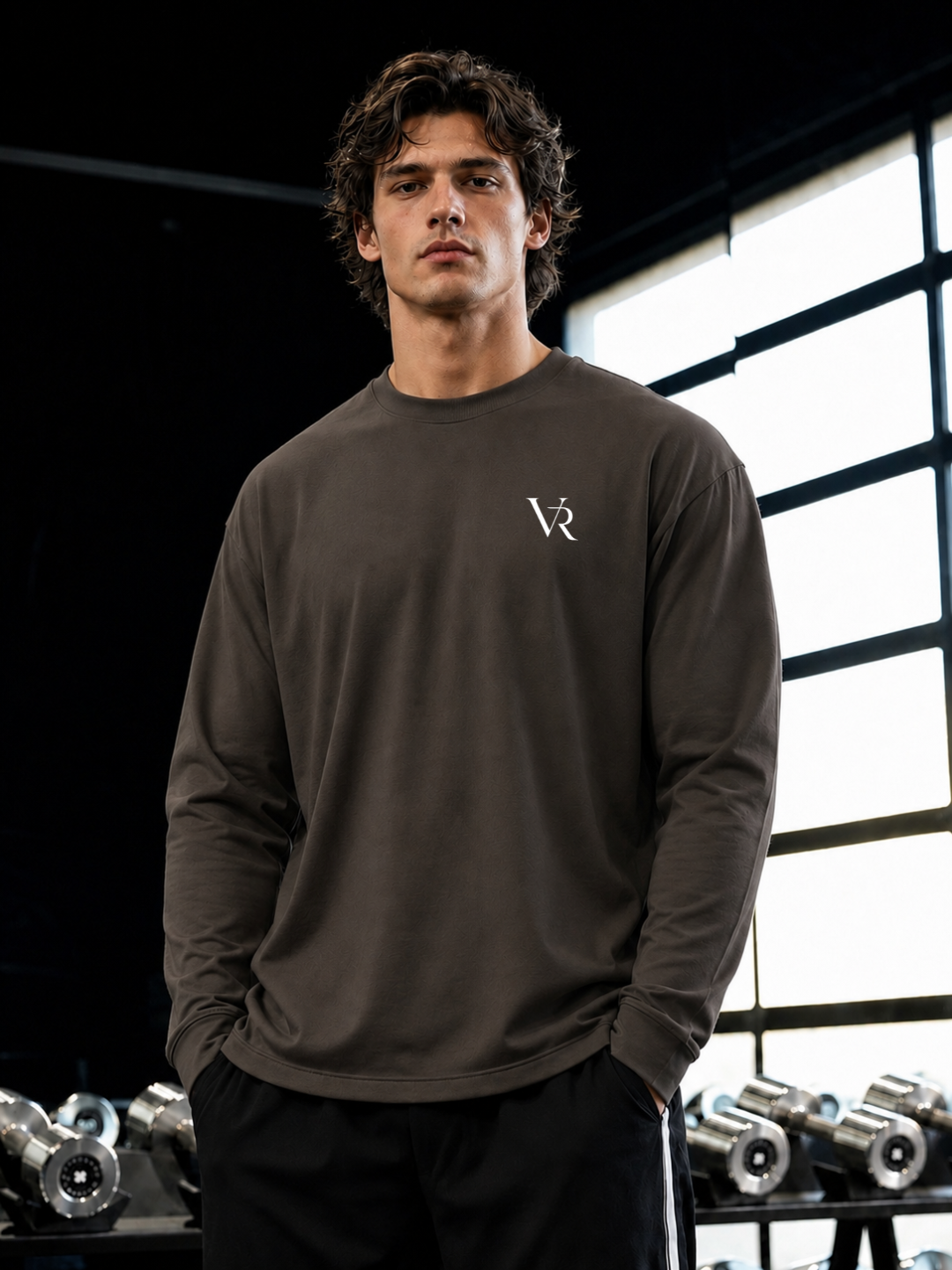 VAIREN Signature Logo Full Sleeve T-Shirt for Men- dark truffle