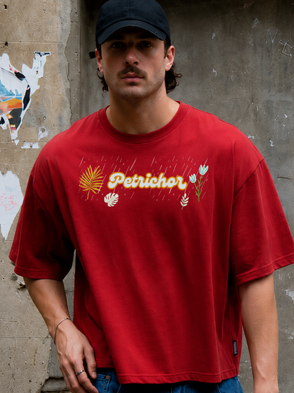VAIREN "Petrichor" Oversized T-Shirt – Crimson Red