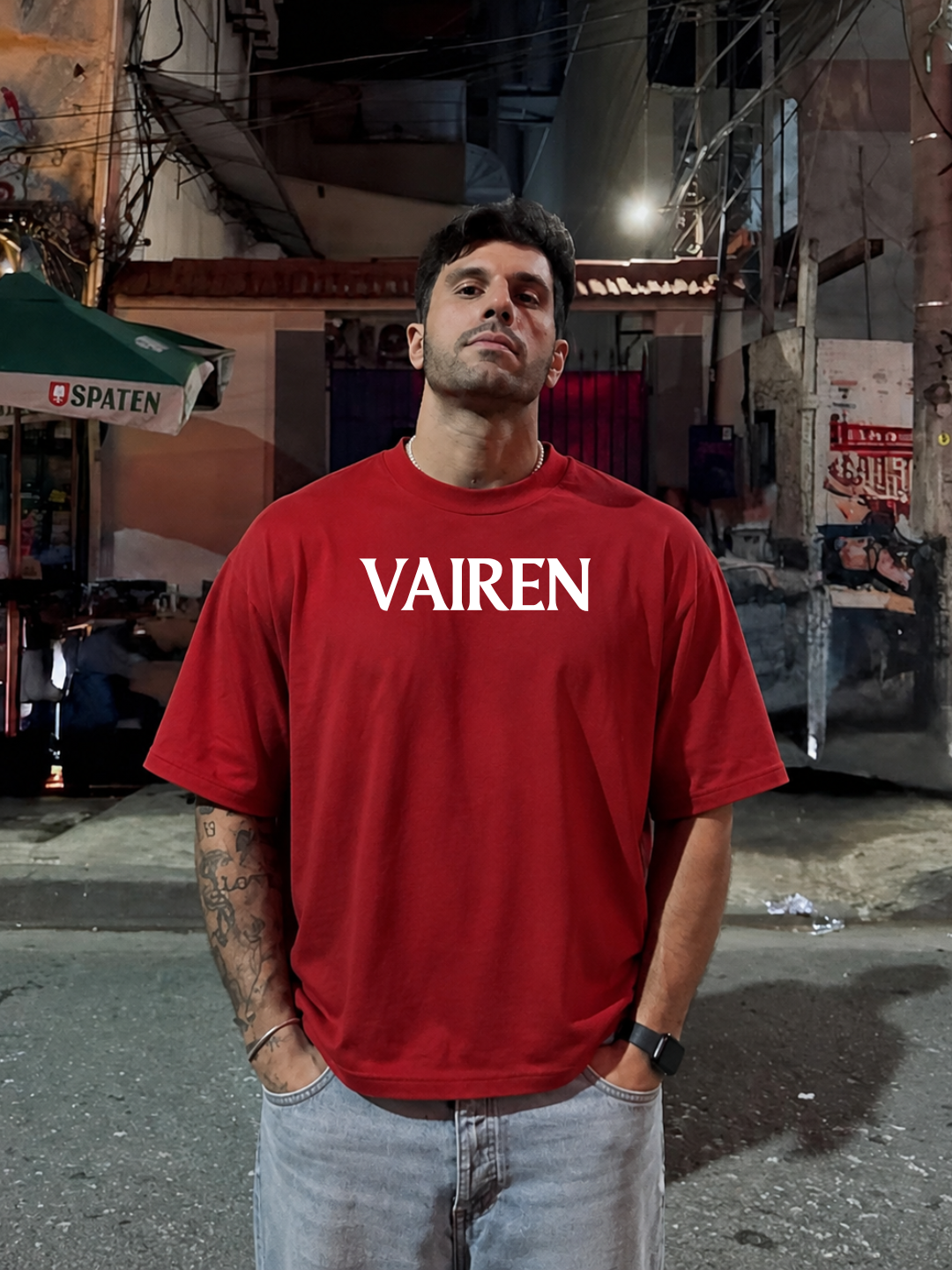 VAIREN Signature Logo Oversized T-Shirt – Crimson Red