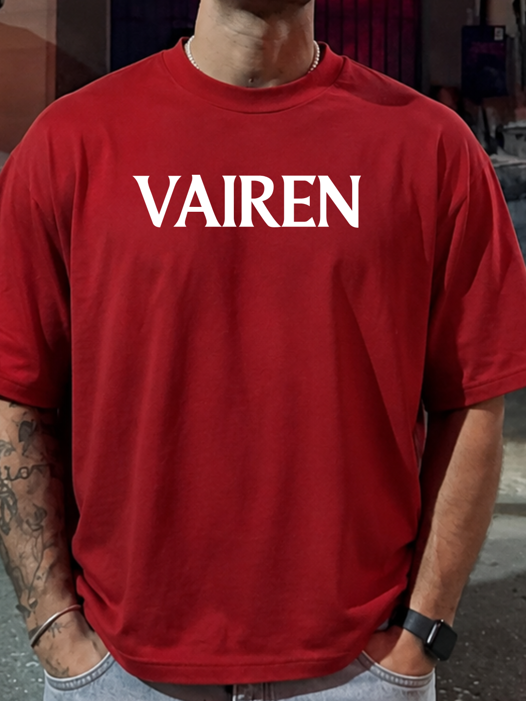 VAIREN Signature Logo Oversized T-Shirt – Crimson Red
