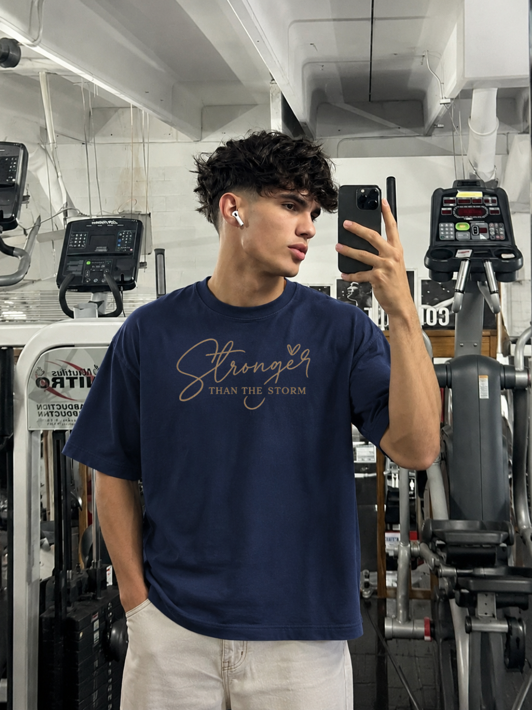Stronger Than The Storm Oversized T-Shirt – Navy Blue