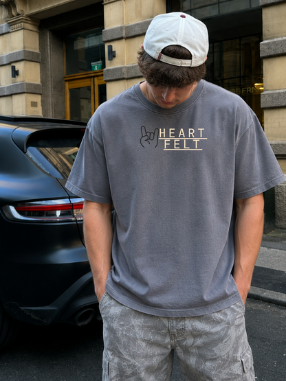 VAIREN "Heart Felt" Oversized T-Shirt – Washed Grey