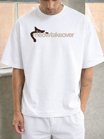 Meowtakeover Oversized Boxy-Fit T-Shirt for Men – White