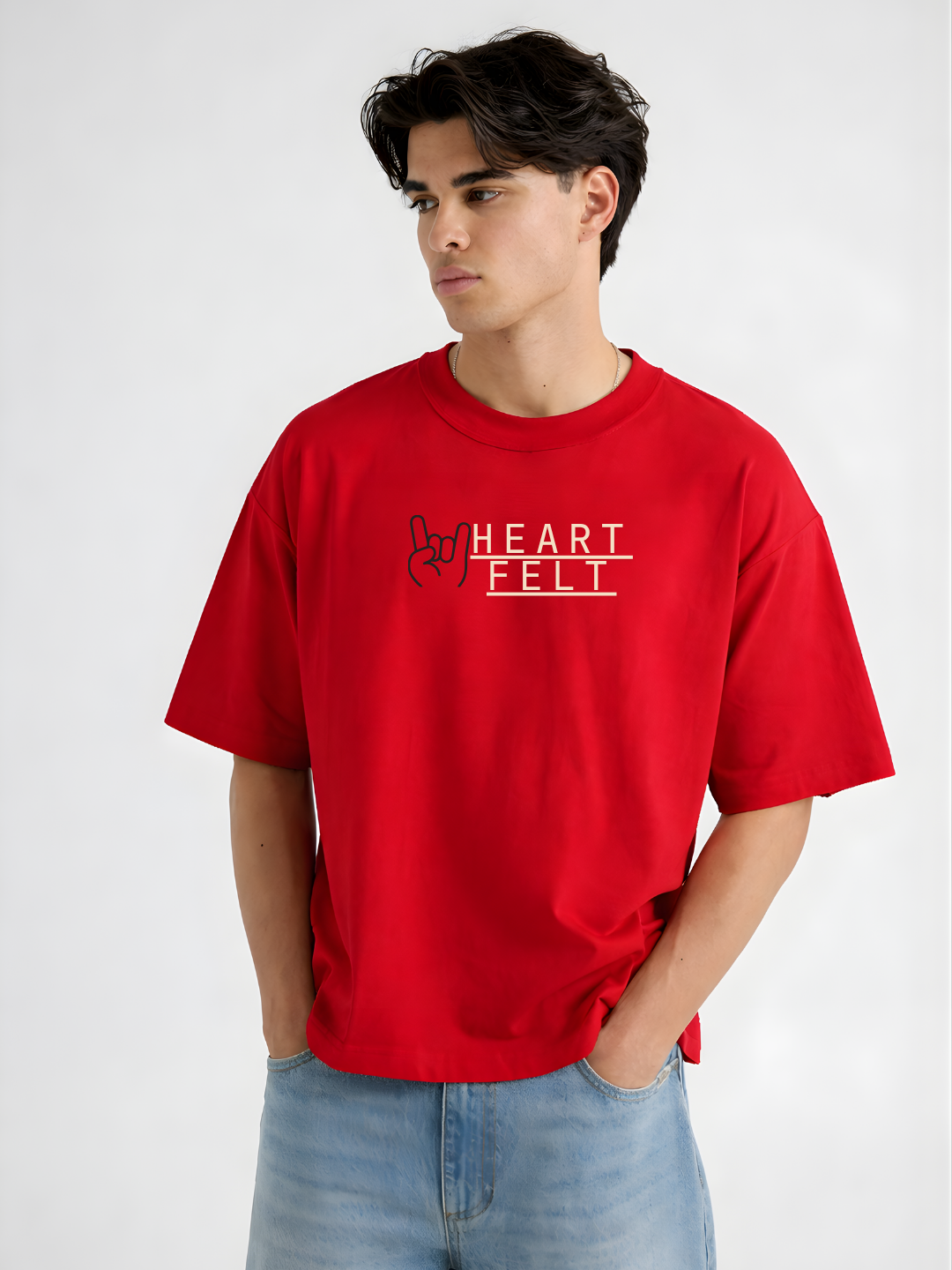 Heart Felt Oversized Boxy-Fit T-Shirt for Men – Red