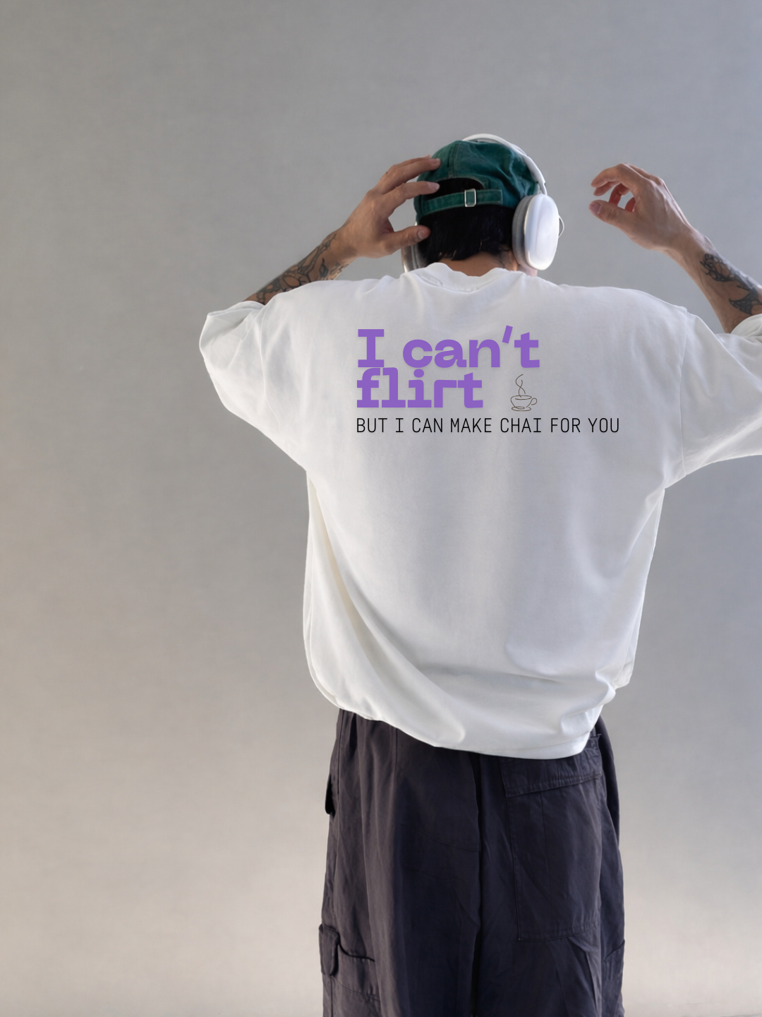 VAIREN "I Can't Flirt" Oversized T-Shirt – White