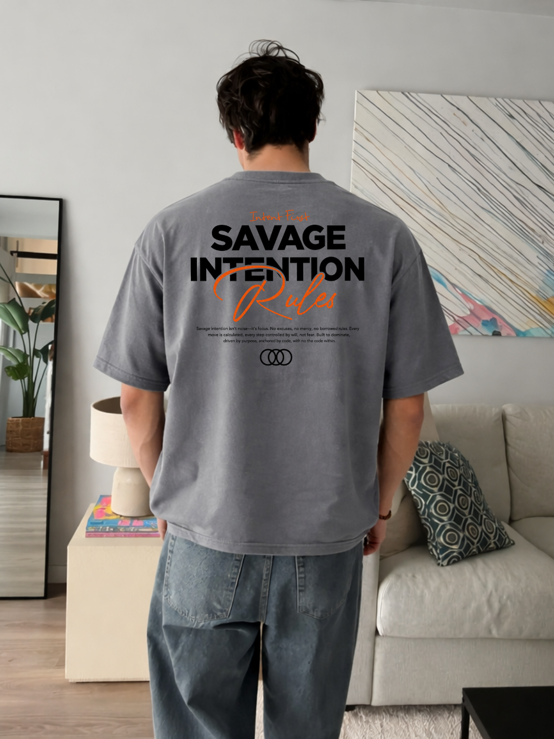 Savage Intention Rules Oversized Boxy-Fit T-Shirt for Men – Grey