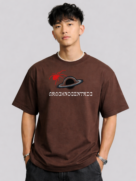 Arachnocentric (spidy) Oversized Boxy-Fit T-Shirt for Men – Brown
