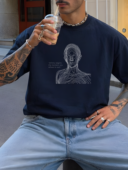 Infinity Begins Oversized Boxy-Fit T-Shirt for Men – Navy Blue