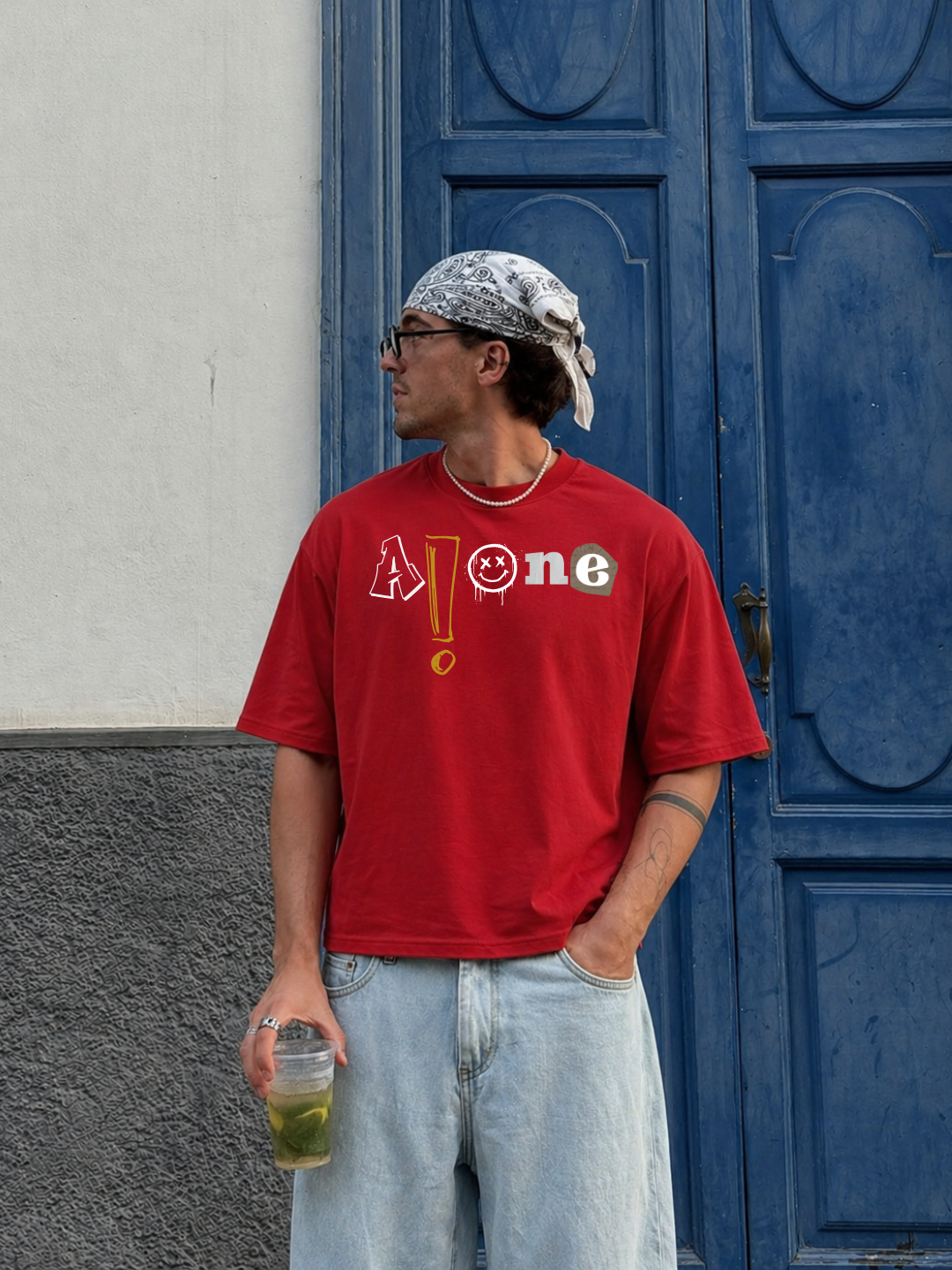 Alone Oversized Boxy-Fit T-Shirt for Men – Red