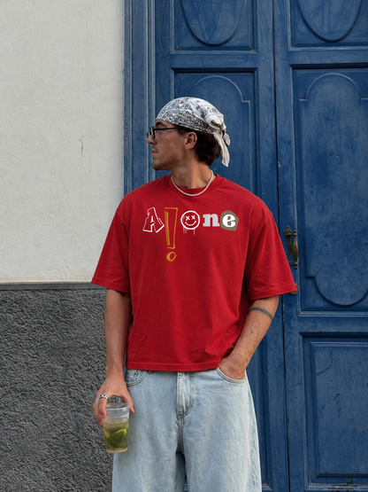 Alone Oversized Boxy-Fit T-Shirt for Men – Red