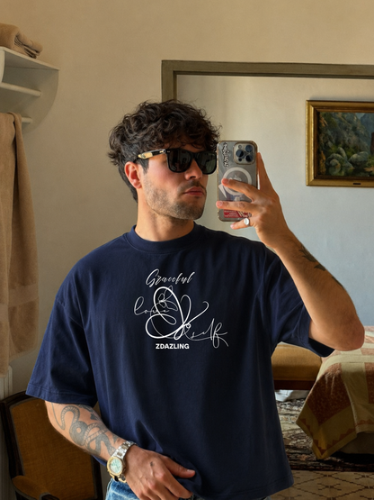 Graceful Love Yourself Oversized Boxy-Fit T-Shirt for Men – Navy Blue