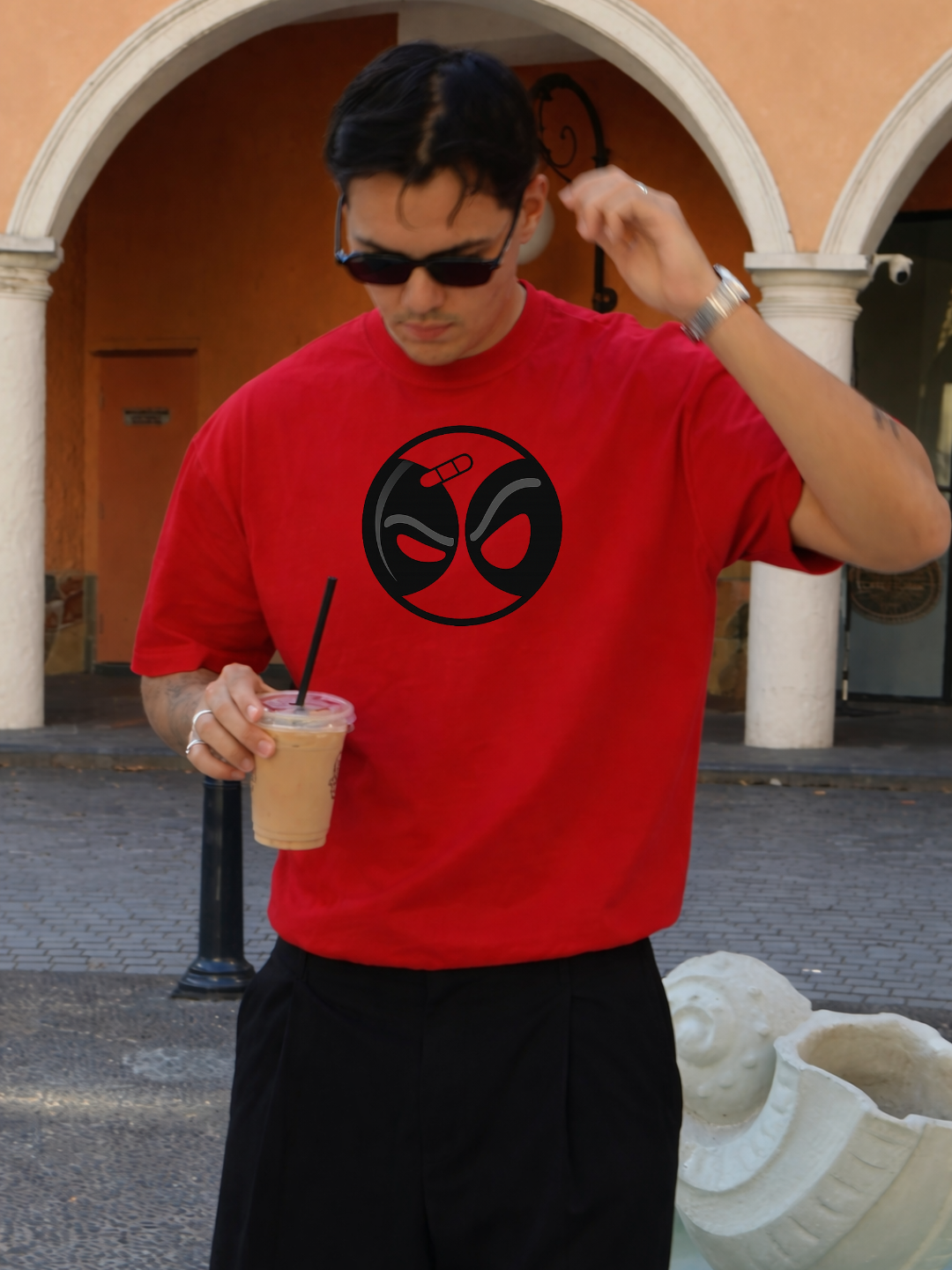 Deadpool Inspired Oversized Boxy-Fit T-Shirt for Men – Red