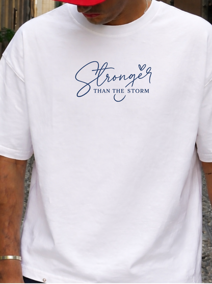 Stronger Than The Storm Oversized Boxy-Fit T-Shirt for Men – White