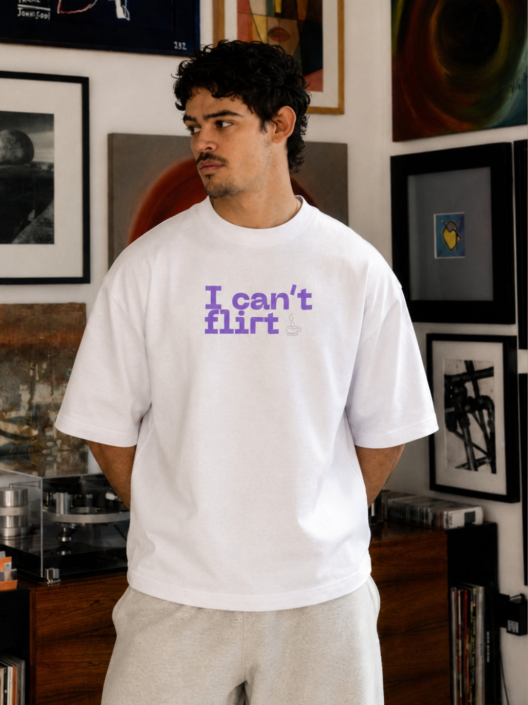 VAIREN "I Can't Flirt" Oversized T-Shirt – White