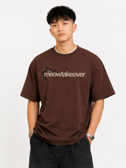 Meowtakeover - Boxy-Fit Brown T-Shirt