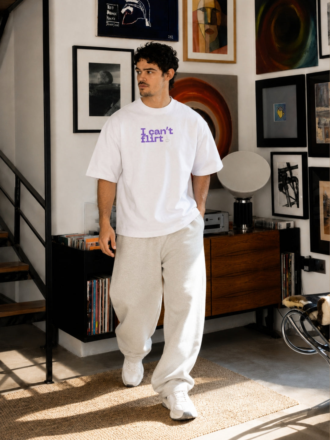 VAIREN "I Can't Flirt" Oversized T-Shirt – White