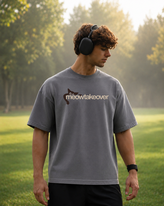Meowtakeover Oversized Boxy-Fit T-Shirt for Men – Grey