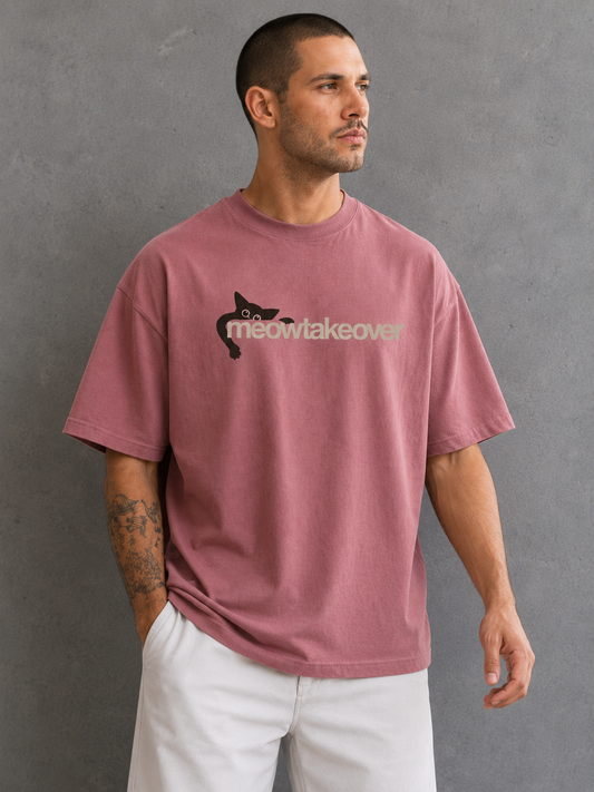 Meowtakeover Oversized Boxy-Fit T-Shirt for Men – Old Rose
