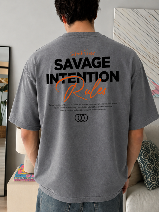 Savage Intention Rules Oversized Boxy-Fit T-Shirt for Men – Grey