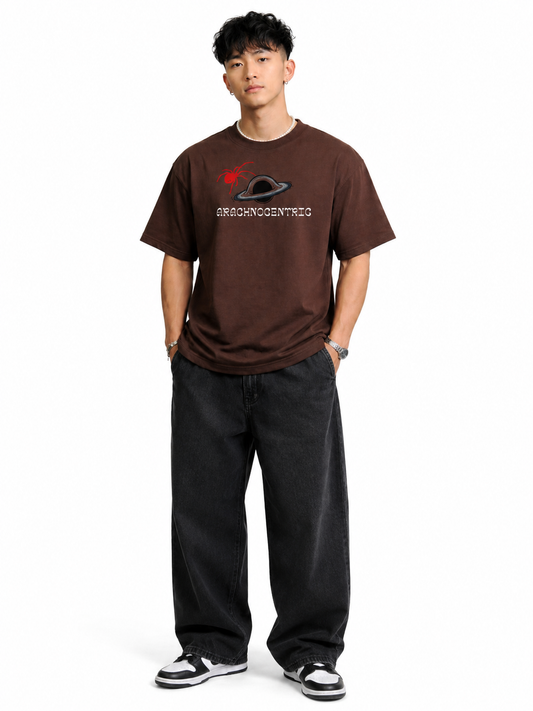 Arachnocentric (spidy) Oversized Boxy-Fit T-Shirt for Men – Brown