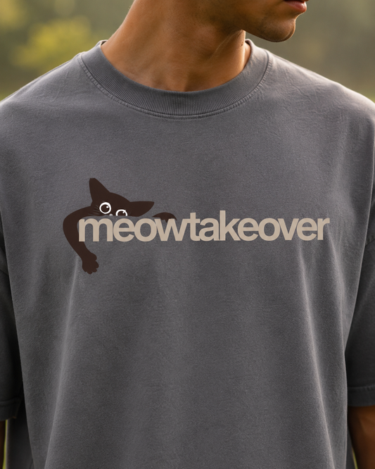 Meowtakeover Oversized Boxy-Fit T-Shirt for Men – Grey