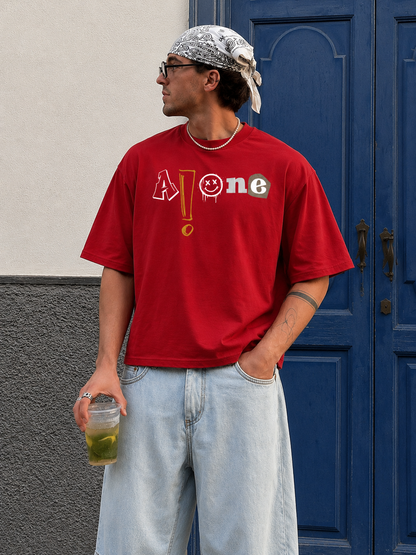 Alone Oversized Boxy-Fit T-Shirt for Men – Red