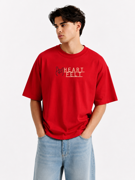 Heart Felt Oversized Boxy-Fit T-Shirt for Men – Red
