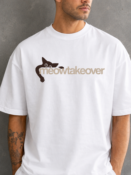 Meowtakeover Oversized Boxy-Fit T-Shirt for Men – White