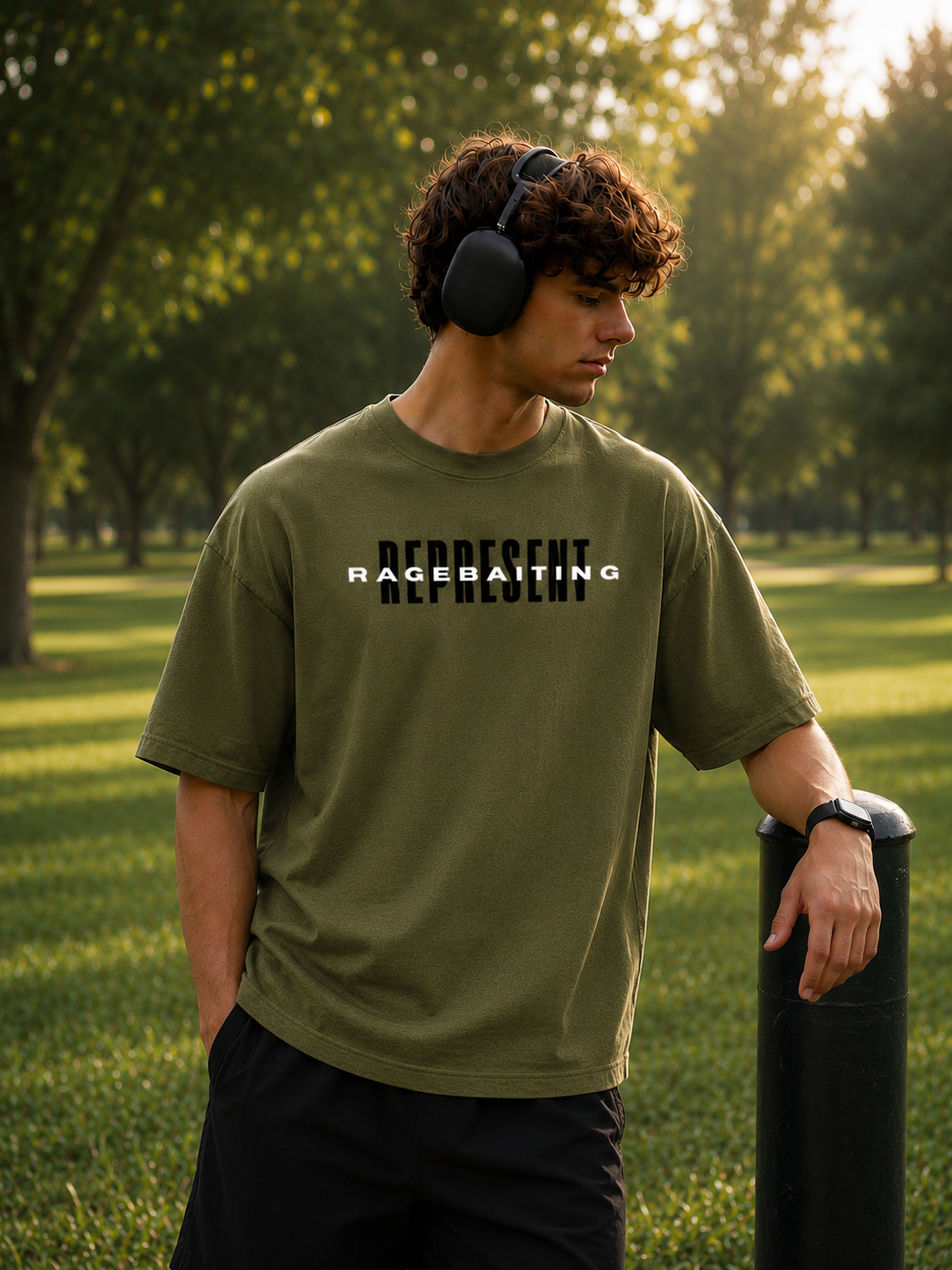 Rage Reset Oversized Boxy-Fit T-Shirt for Men – Olive Green