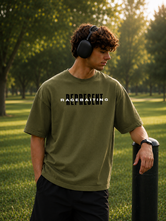 Rage Reset Oversized Boxy-Fit T-Shirt for Men – Olive Green